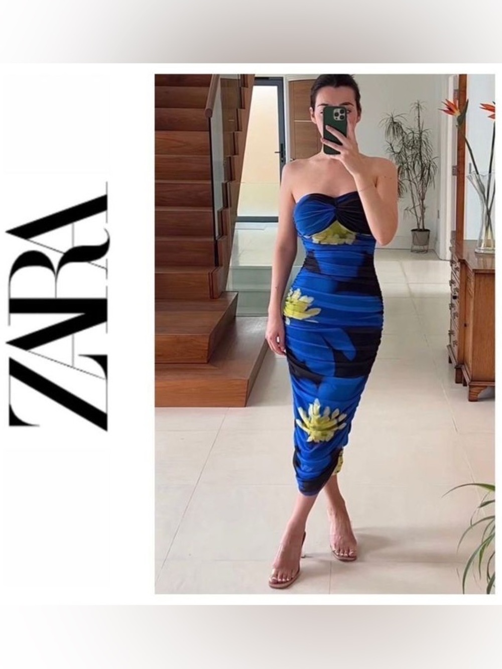 🆕ZARA💙💛Strapless Midi Dress